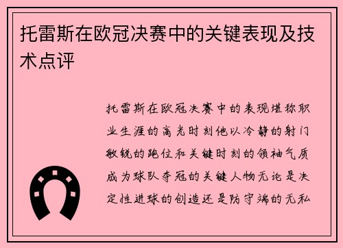托雷斯在欧冠决赛中的关键表现及技术点评
