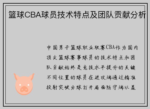 篮球CBA球员技术特点及团队贡献分析