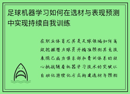 足球机器学习如何在选材与表现预测中实现持续自我训练